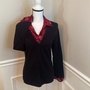 Sweater size medium 2 in 1 Sweater Office Wear blouse Black and Red